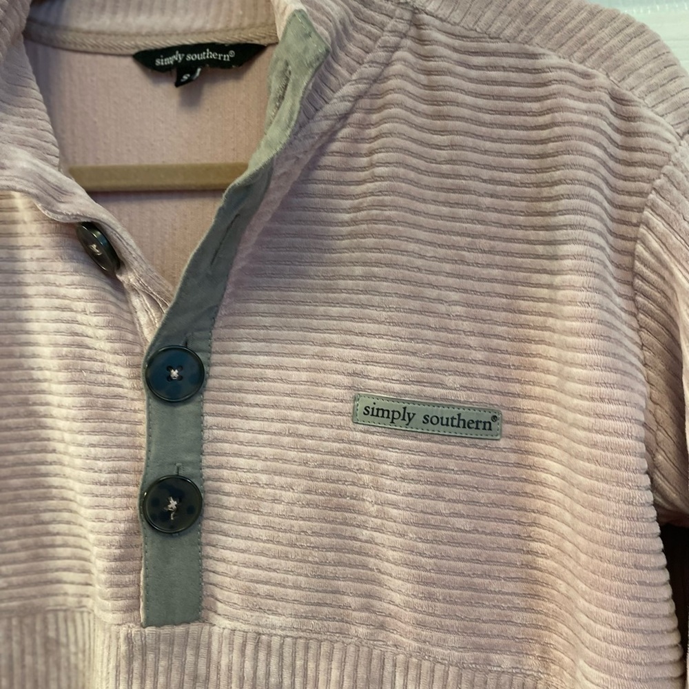 Simply Southern dusty pink Quarter Button Knit light Fleece Pullover size S - Picture 5 of 11